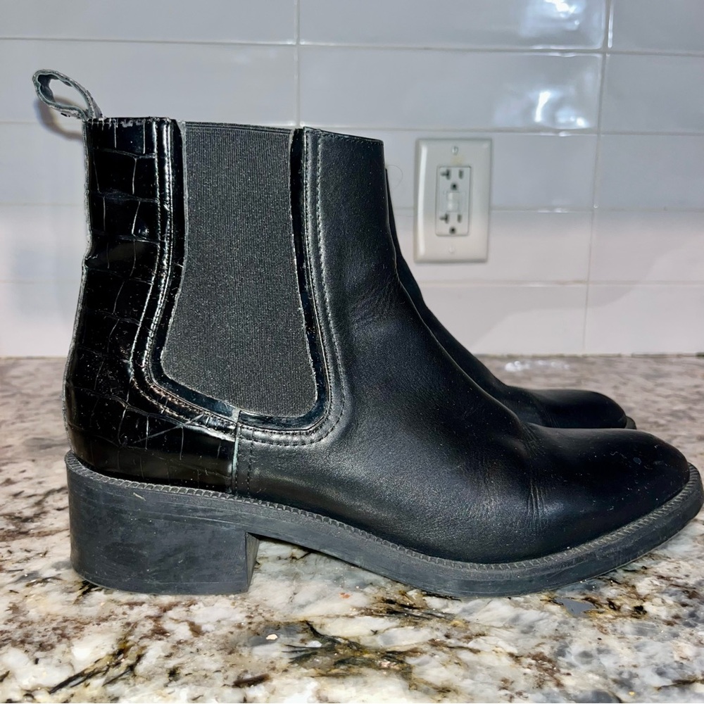 Zara Black Croc-Embossed Ankle Boots